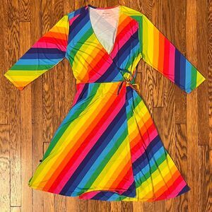Muse Threads Vibrant Rainbow Striped Wrap Dress